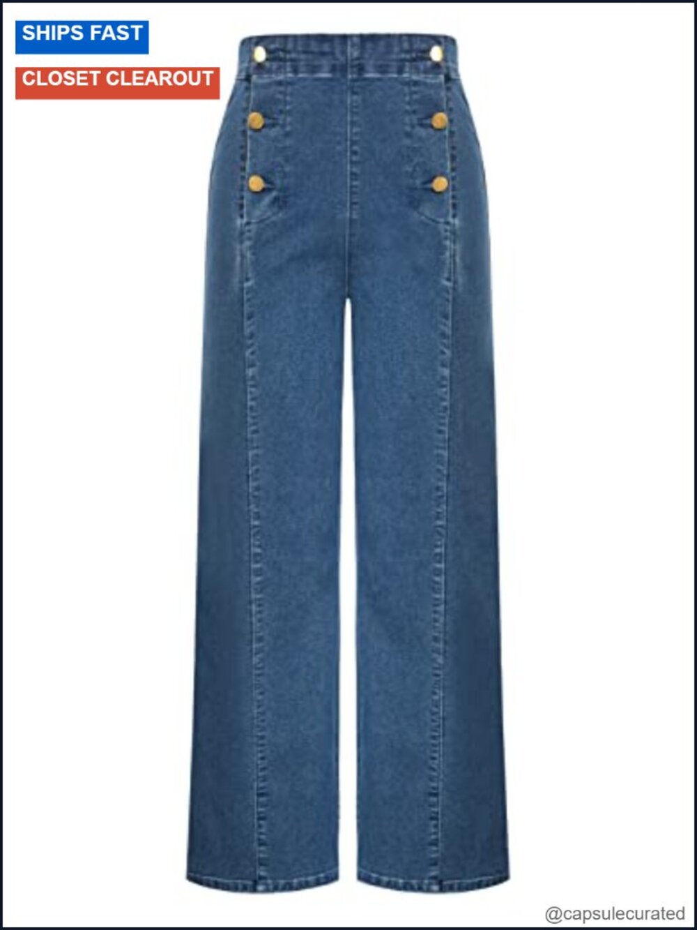 High Waisted Wide Leg Jeans Button Decorated Stretchy Denim Pants with Pockets